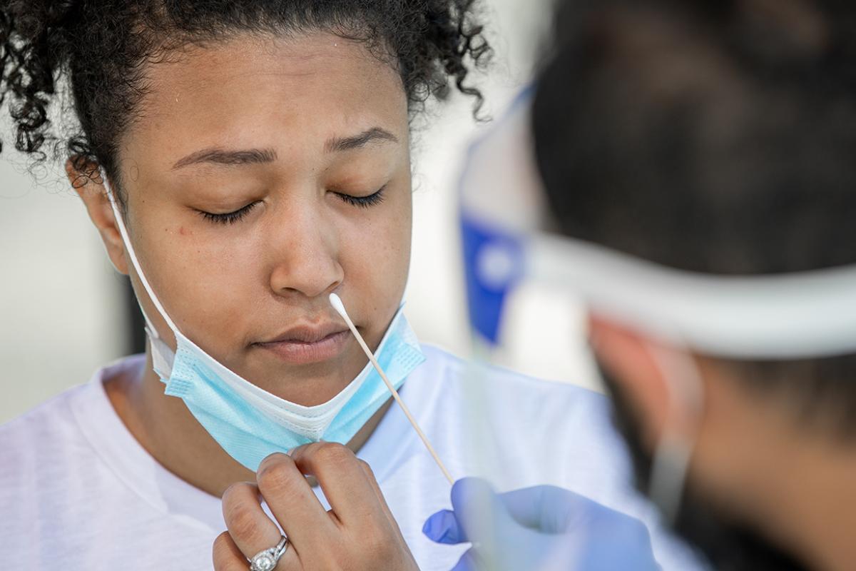 Person receiving a COVID test